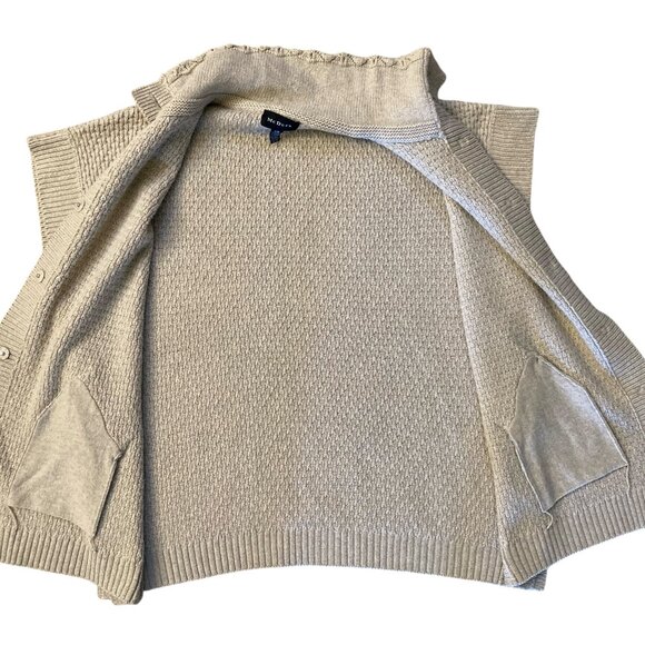 McDuff Light Gray Open Snap Front Poncho Wool Cashmere Mock Neck Sweater S/M - Picture 12 of 15